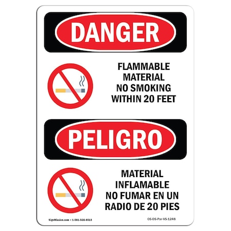 Signmission OSHA Sign, Flammable Material No Smoking Bilingual, 10in X 7in Alum, 7" W, 10" L, Spanish OS-DS-A-710-VS-1248